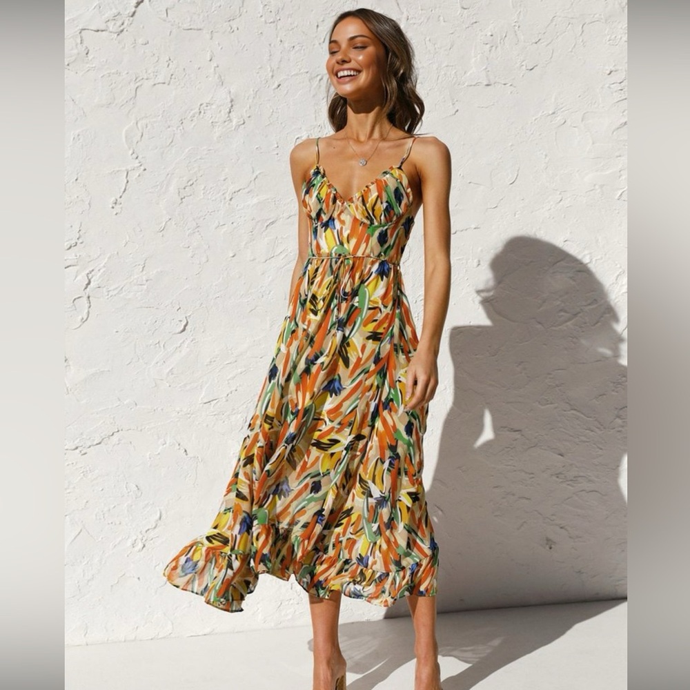 Multicolor Spaghetti Strap Maxi Dress